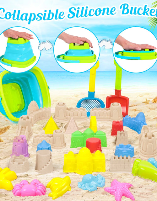 Load image into Gallery viewer, Sand Toys 35Pcs Beach Toys Sandbox Toys with Collapsible Sand Bucket&amp; Mesh Beach Toy Bag, 4 Sand Tools, 18 Sand Molds, Sand Castle Kit for Girls Kids Ages 3-12
