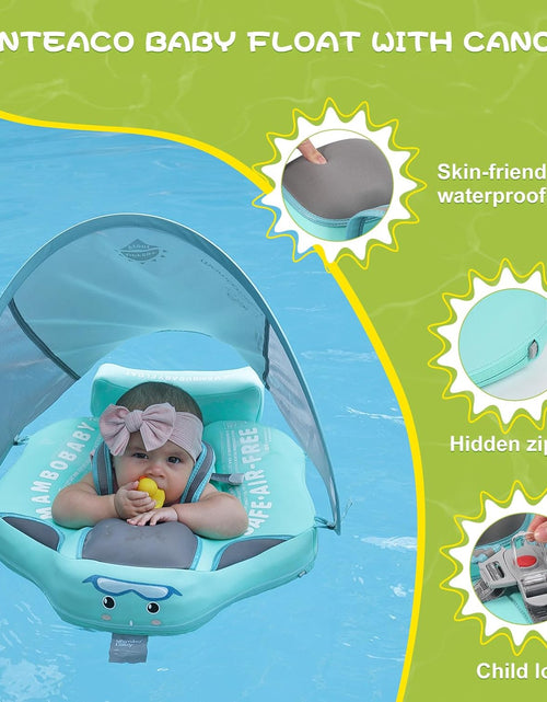 Load image into Gallery viewer, Baby Floats for Pool with Canopy Removable UPF 50+ UV Sun Protection Canopy Mambobaby Float Non Inflatable Upgrade Soft Waterproof Skin-Friendly Leather Material Infant Swim Float 3-24 Months
