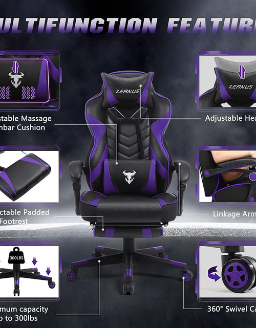 Load image into Gallery viewer, Purple Gaming Chair Reclining Computer Chair with Footrest High Back Gamer Chair with Massage Large Computer Gaming Chair Racing Style Chair for Gaming Big and Tall Gaming Chairs for Adult
