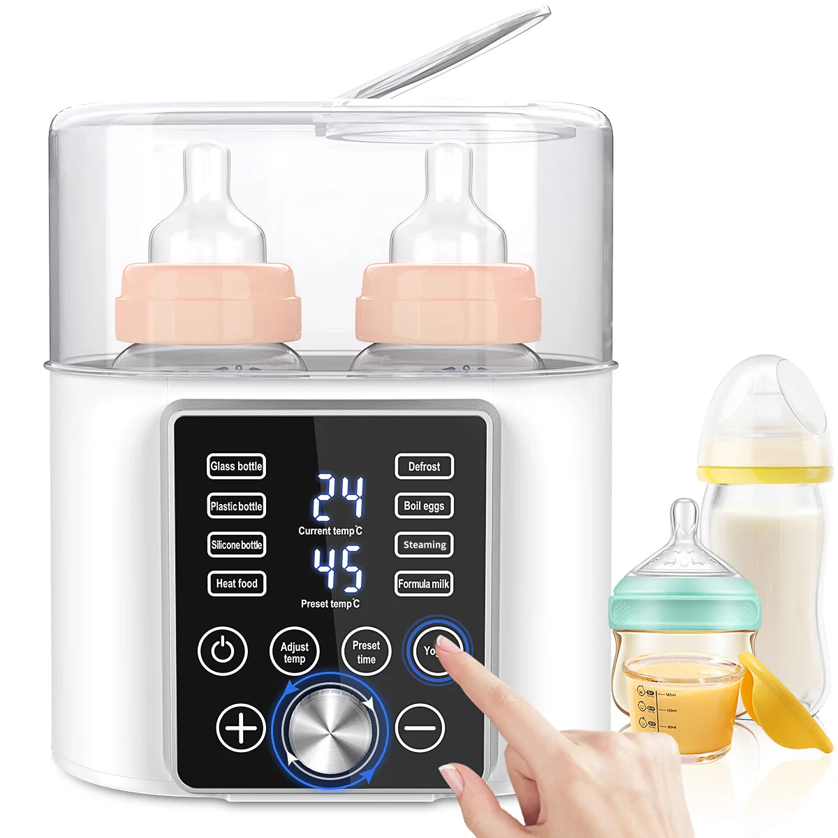 Bottle Warmer, 12-In-1 Baby Double Bottles Warmer Fast Baby Food Heater & Bpa-Free Milk Warmer with LCD Touch Display, Appointment & 24H Accurate Temperature Control for Breastmilk or Formula