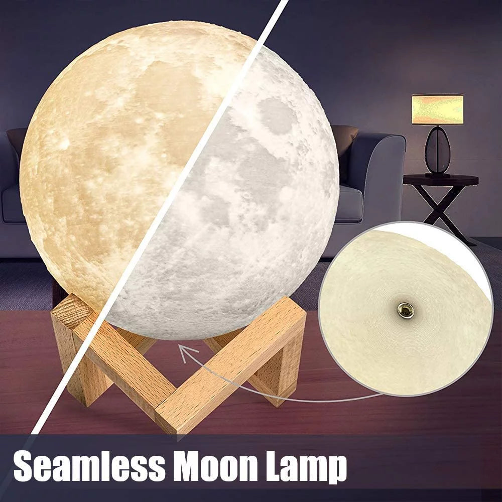 Moon Lamp 2023 Upgrade, 3D Printing Moon Light 16 LED Colors with Wooden Stand & Remote/Touch Control and USB Rechargeable, Gifts for Her Girls Kids Women Girlfriend 5.9 Inch