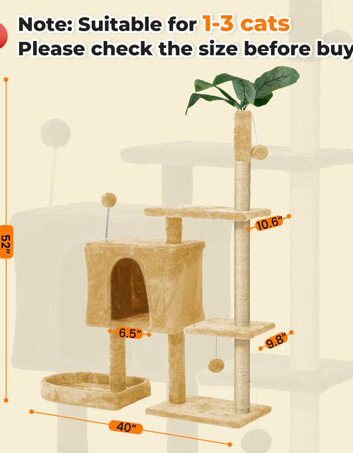 Load image into Gallery viewer, Cat Tree,52In Cat Tower for Indoor Cats, Cat Tree with Scratching Posts Plush Perch Stand, Cat Condo with Funny Toys Kittens Pet Play House,Grey
