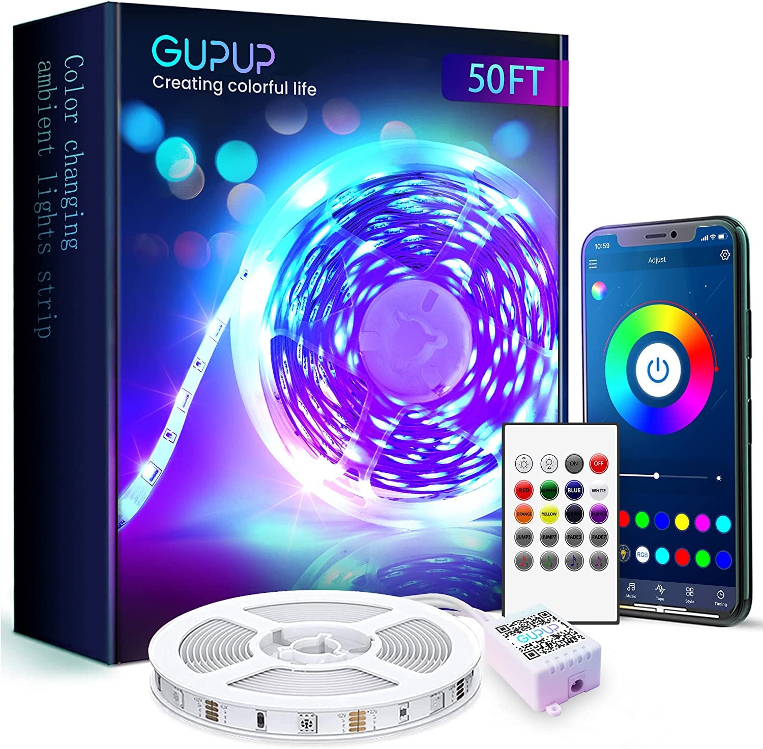 Bluetooth LED Strip Lights 50Ft,Color Changing LED Lights for Bedroom,Built-In-Mic,Music Sync LED Light Strips,Phone Smart Controlled(App+Remote+Mic)………