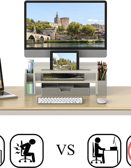 Load image into Gallery viewer, Desk Monitor Stand Riser with Adjustable Organizer Tray, Maple
