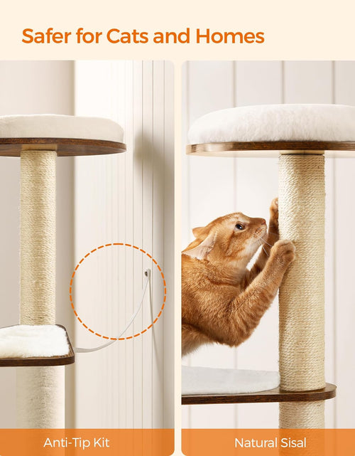 Load image into Gallery viewer, Woodywonders Cat Tree, 65-Inch Modern Cat Tower for Indoor Cats, Multi-Level Cat Condo with 5 Scratching Posts, Perch, Washable Removable Cushions, Cat Furniture, Rustic Brown UPCT166X01
