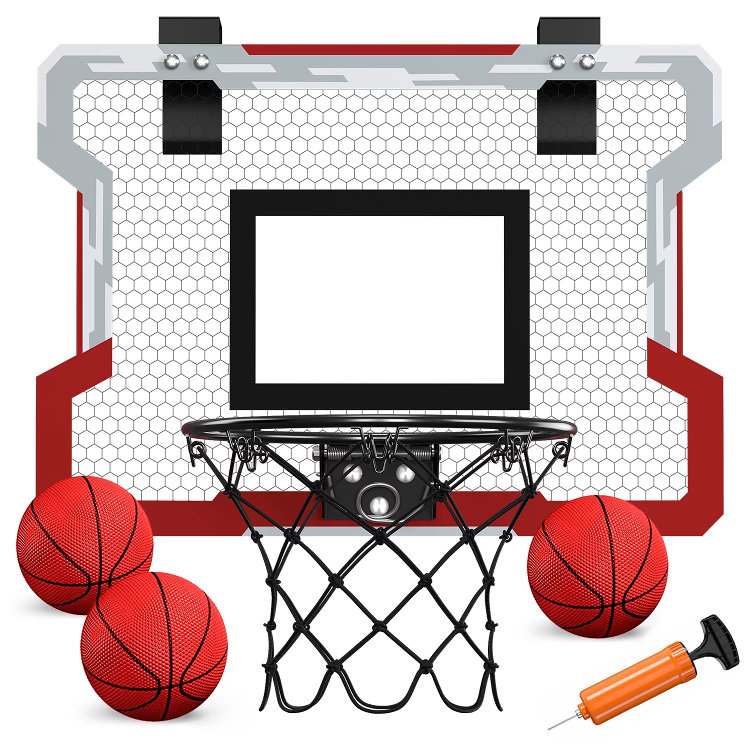 Mini Basketball Hoop for Door, Basketball Hoop Indoor, Mini Hoop with 3 Balls/Inflator/Breakaway Rim, Basketball Toy Gifts for Kids and Adults, Suit for Bedroom/Office/Outdoor, White with Red