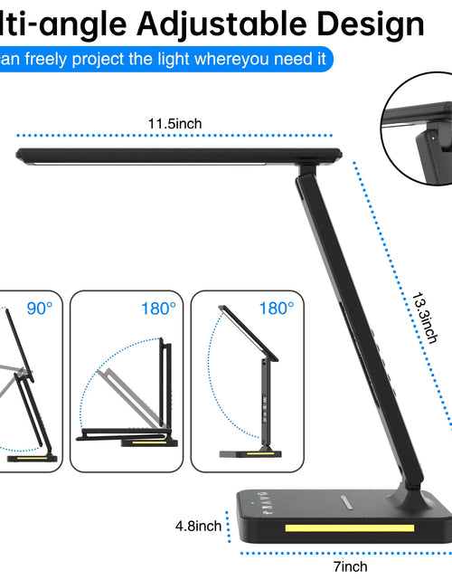 Load image into Gallery viewer, LED Desk Lamp with Wireless Charger, USB Charging Port, Night Light, Alarm, Date, Temperature, Dimmable Eye-Protecting Smart Lamp with Night Light for Study Reading Home
