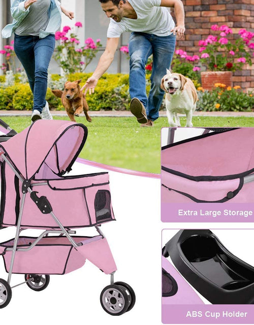 Load image into Gallery viewer, 3 Wheels Pet Stroller Dog Stroller Cat Cage Jogger Stroller Cats Travel Folding Carrier Waterproof Puppy Stroller with Cup Holder &amp; Removable Liner (Pink)
