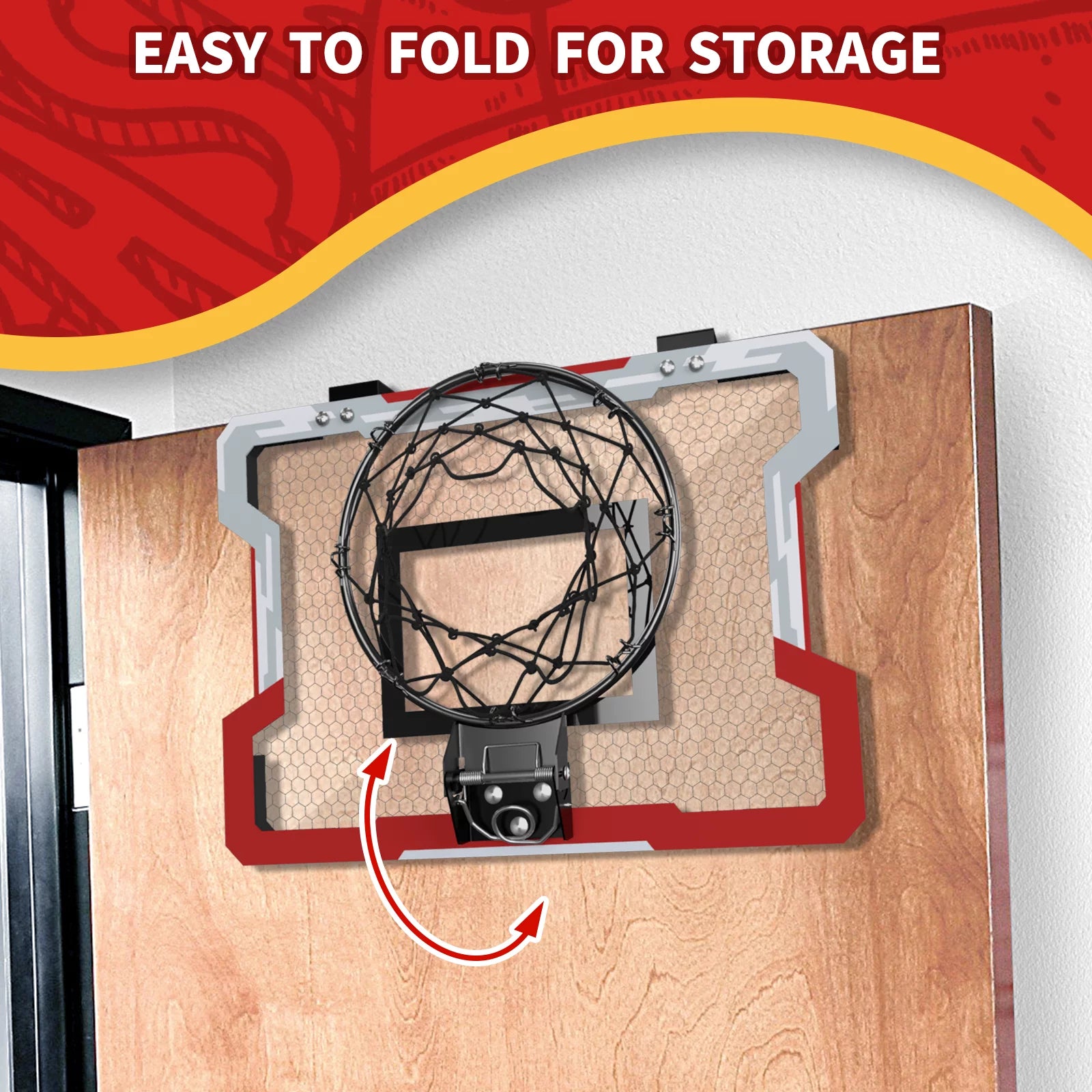 Mini Basketball Hoop for Door, Basketball Hoop Indoor, Mini Hoop with 3 Balls/Inflator/Breakaway Rim, Basketball Toy Gifts for Kids and Adults, Suit for Bedroom/Office/Outdoor, White with Red